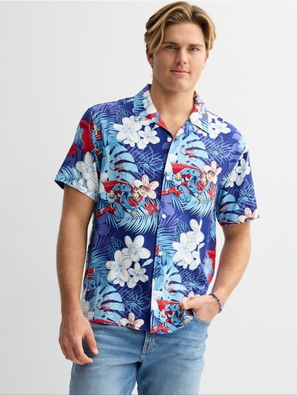 DC Superman Hawaiian Shirt Mens Tropical Floral Short Sleeve Size XXL